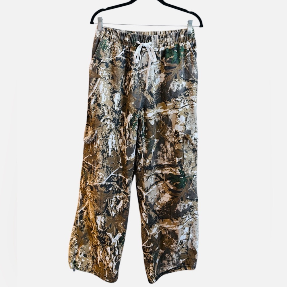 Camo Cargo Pants Size Large Brown Camouflage Wide Leg Pull On Style Relaxed Fit - Picture 4 of 15